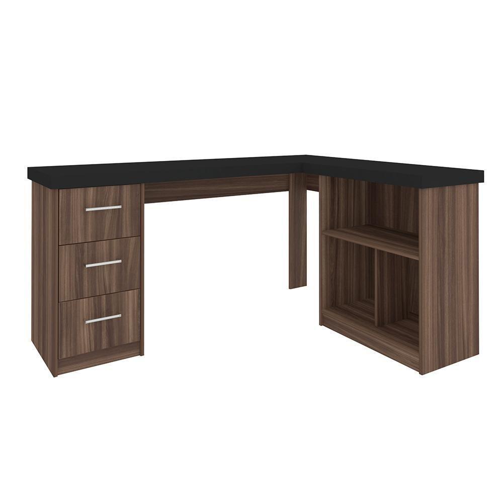 Mesa De Computador Em L 3 Gavetas Alaska Preto Ipê - 2