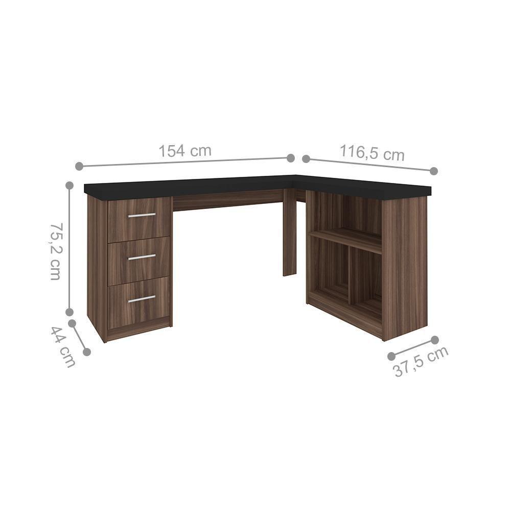 Mesa De Computador Em L 3 Gavetas Alaska Preto Ipê - 6