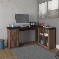 Mesa De Computador Em L 3 Gavetas Alaska Preto Ipê - 1