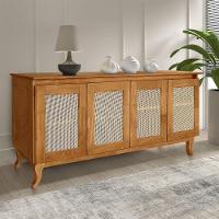 Conjunto Sala De Jantar Mesa Industrial Lanna Com Buffet Aparador Deltan Madeira Maciça - Marrom - 6