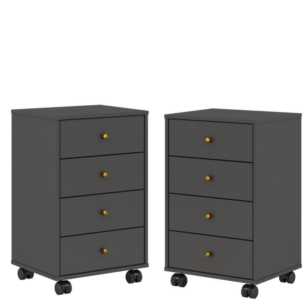 Conjunto 2 Mesas De Cabeceira 4 Gavetas Selte Amendola Grafito - 1