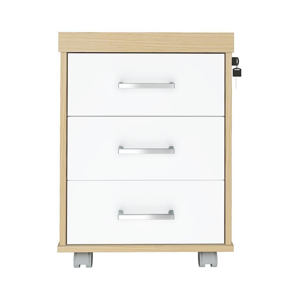 Gaveteiro Com Rodízios 3 Gavetas Stoke Carvalho Branco - 2