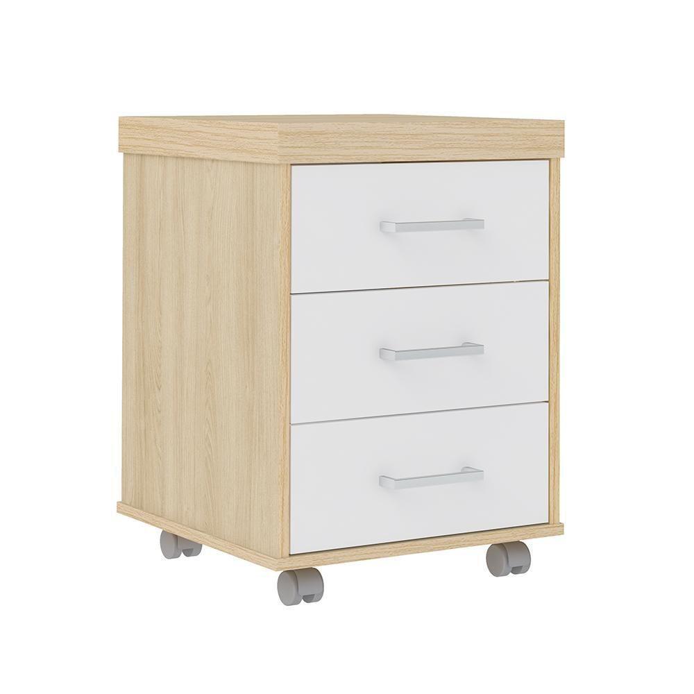 Gaveteiro Com Rodízios 3 Gavetas Stoke Carvalho Branco - 4