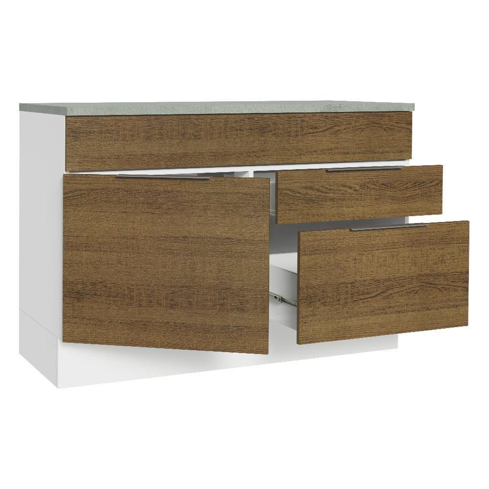 Balcão Gabinete De Pia 120cm 1 Portas 2 Gavetas Com Tampo Branco/rustic Stella Madesa - 3