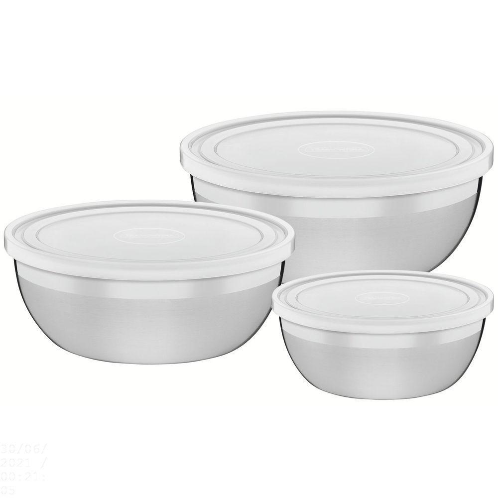 Jogo De Potes Em Aço Inox Com Tampa Plástica Tramontina Freezinox 3 Peças Tramontina - 1