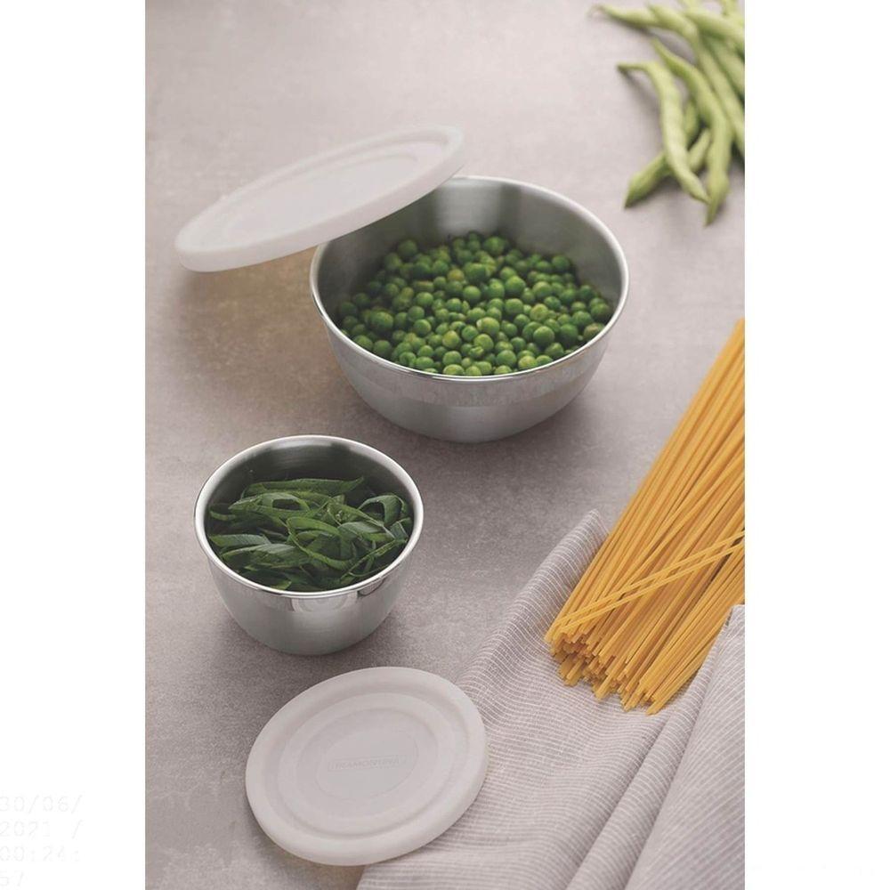 Jogo De Potes Em Aço Inox Com Tampa Plástica Tramontina Freezinox 3 Peças Tramontina - 3