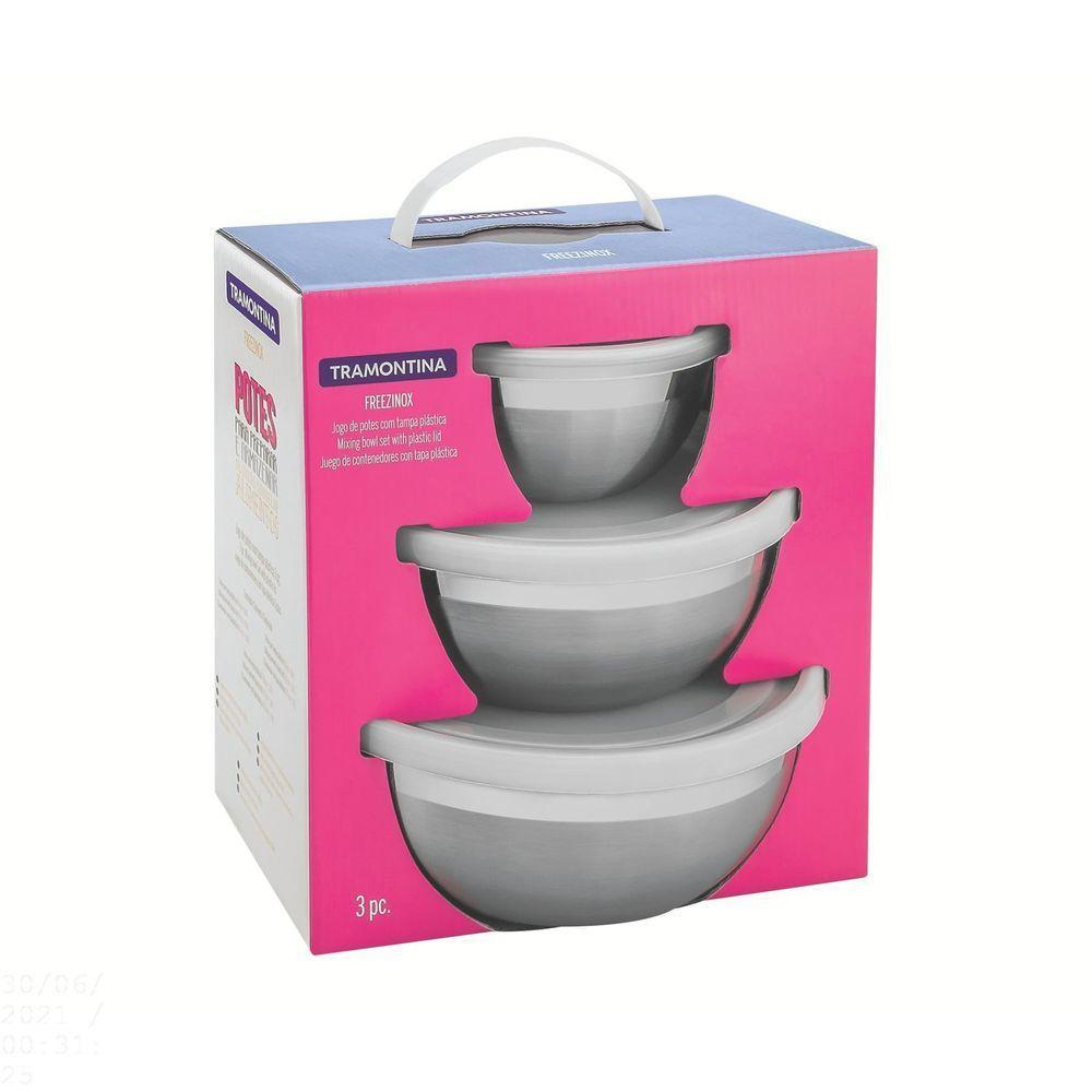 Jogo De Potes Em Aço Inox Com Tampa Plástica Tramontina Freezinox 3 Peças Tramontina - 6