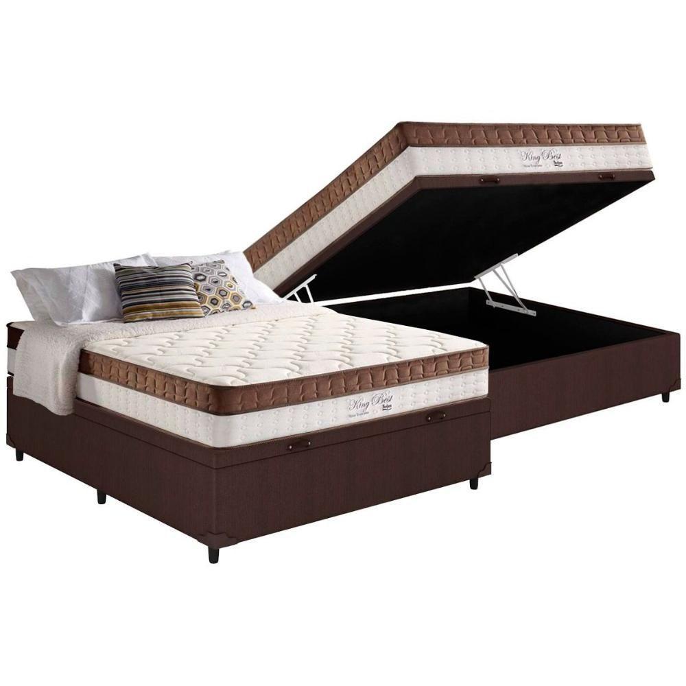 Cama Box Baú Casal: Colchão Molas Ensacadas Anjos MasterPocket King Best + Base CRC Courano Brown(138x188) - 1