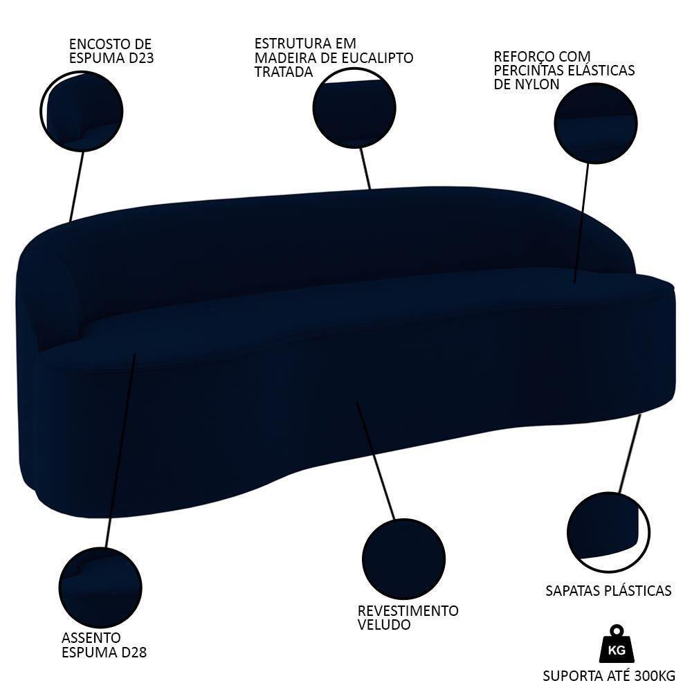 Sofá 3 Lugares Para Sala De Estar Living 180cm Theo D06 Veludo Royal - Mpozenato - 6
