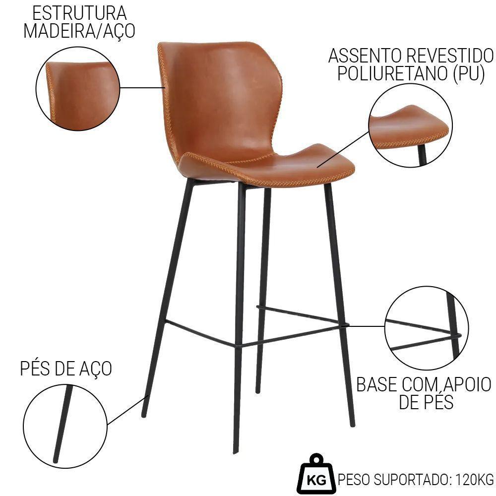 Kit 4 Banquetas Alta Com Encosto Para Bancada Cozinha Penha R02 Sintético Marrom - Mpozenato - 10