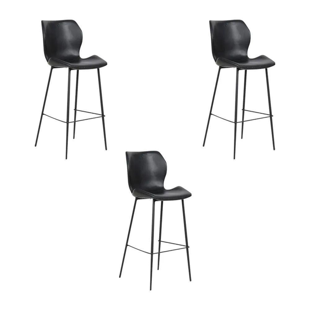 Kit 3 Banquetas Alta Com Encosto Para Bancada Cozinha Penha R02 Sintético Preto - Mpozenato - 1