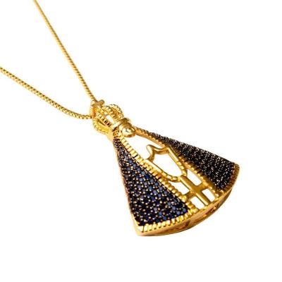 Colar Nossa Senhora Aparecida Imponente Banhada A Ouro 18k Azul
