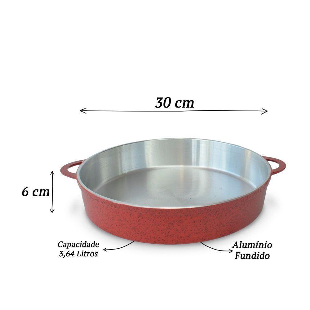 Paejeira Paellera Fundida Alumínio Batido Grosso Com Tampa 30cm - Vermelho - 2