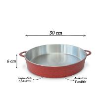 Paejeira Paellera Fundida Alumínio Batido Grosso Com Tampa 30cm - Vermelho