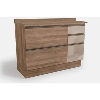Balcão de Cozinha Maxxi G747 1 Porta e 4 Gavetas c/ Vidro + Tampo Nogal/Nogal - Kappesberg