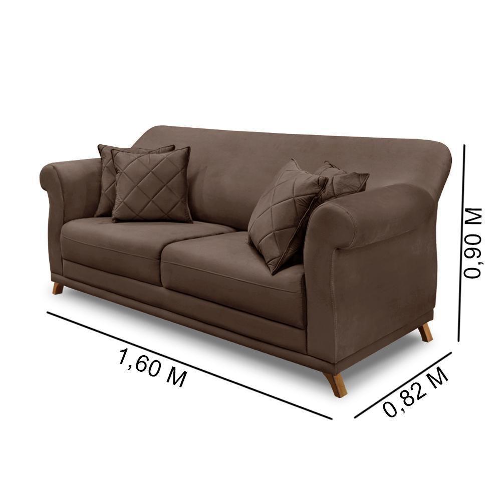Sofá 2 Lugares Lorena Veludo 1,60m Pés Em Madeira Maciça - Marrom Marrom - 3