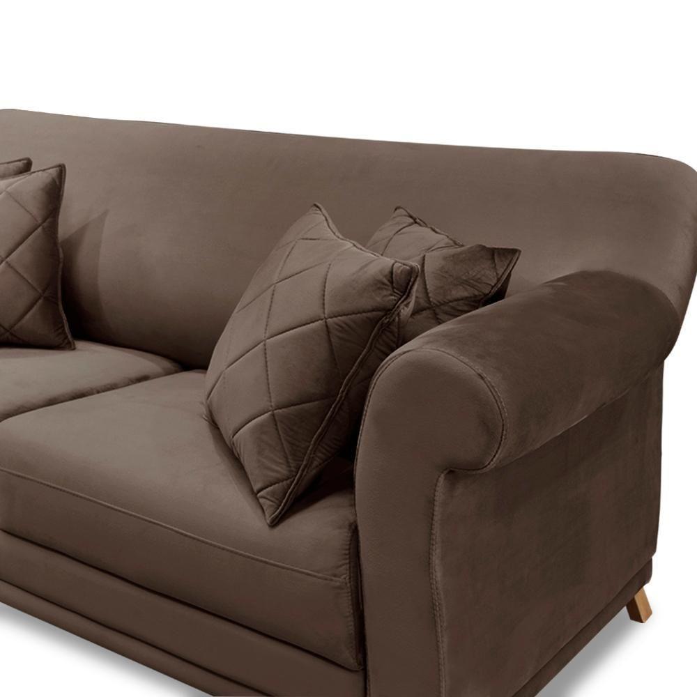 Sofá 2 Lugares Lorena Veludo 1,60m Pés Em Madeira Maciça - Marrom Marrom - 4