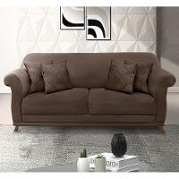 Sofá 2 Lugares Lorena Veludo 1,60m Pés Em Madeira Maciça - Marrom Marrom - 1