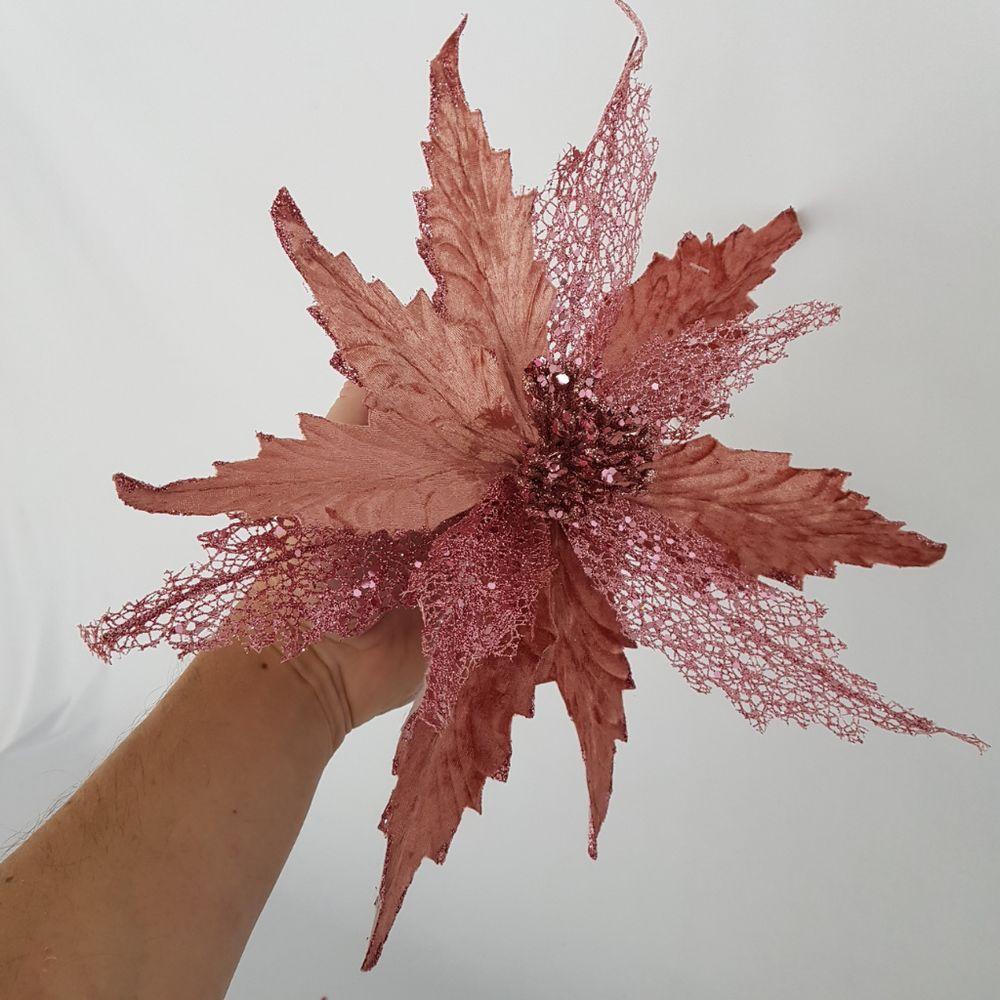 Flor Artificial Natal Rosa 34cm - 3