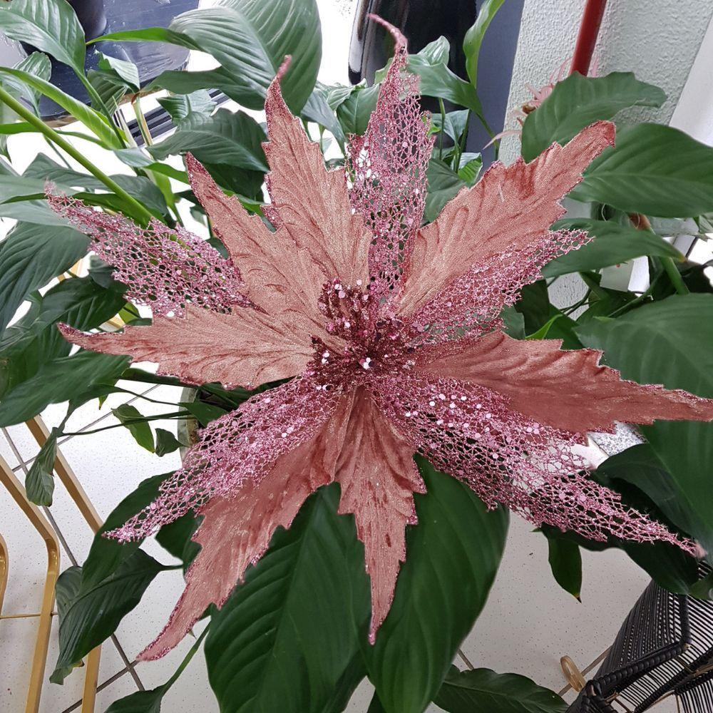 Flor Artificial Natal Rosa 34cm - 4