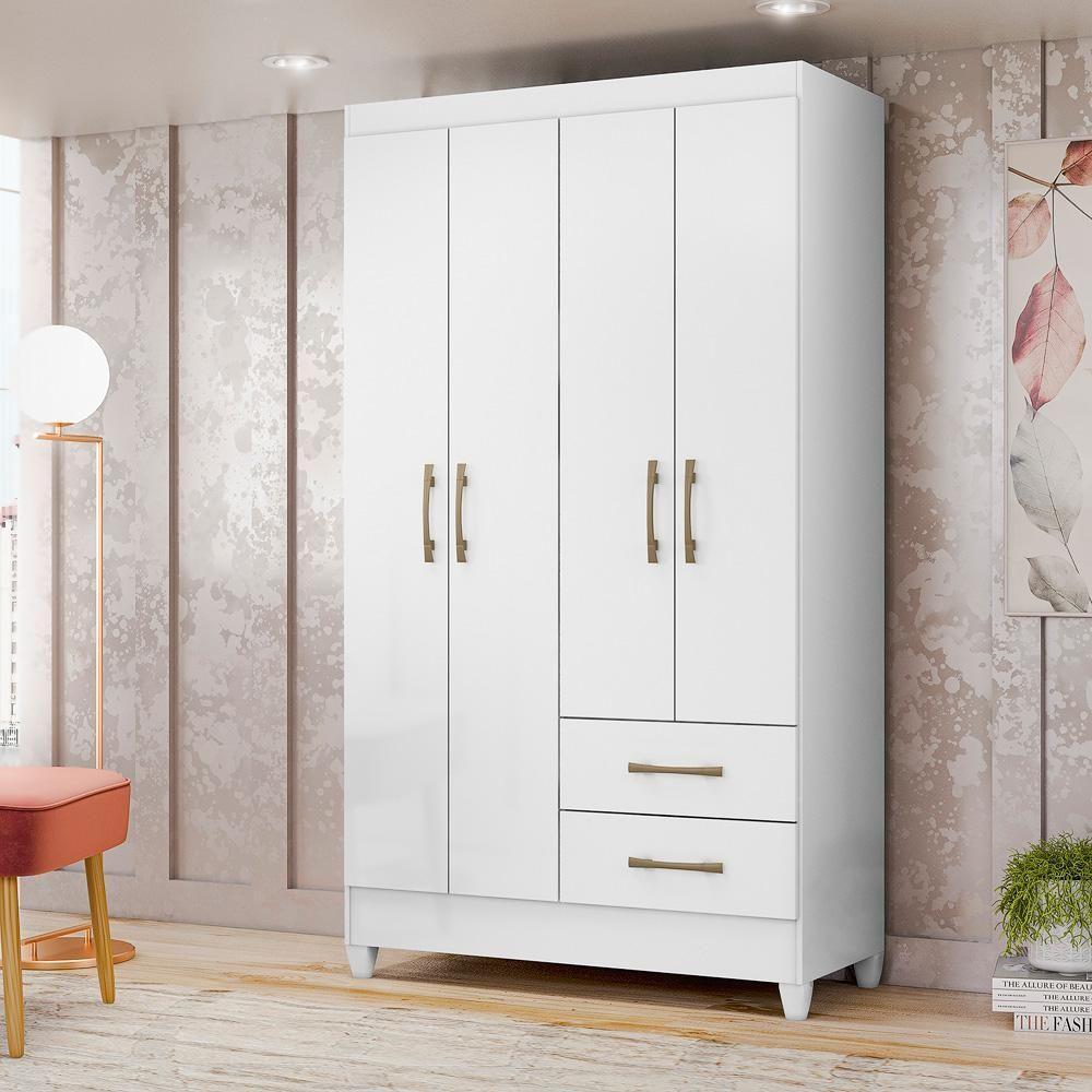 Guarda Roupa Solteiro 4 Portas 2 Gavetas Branco Chile - Moval - 1