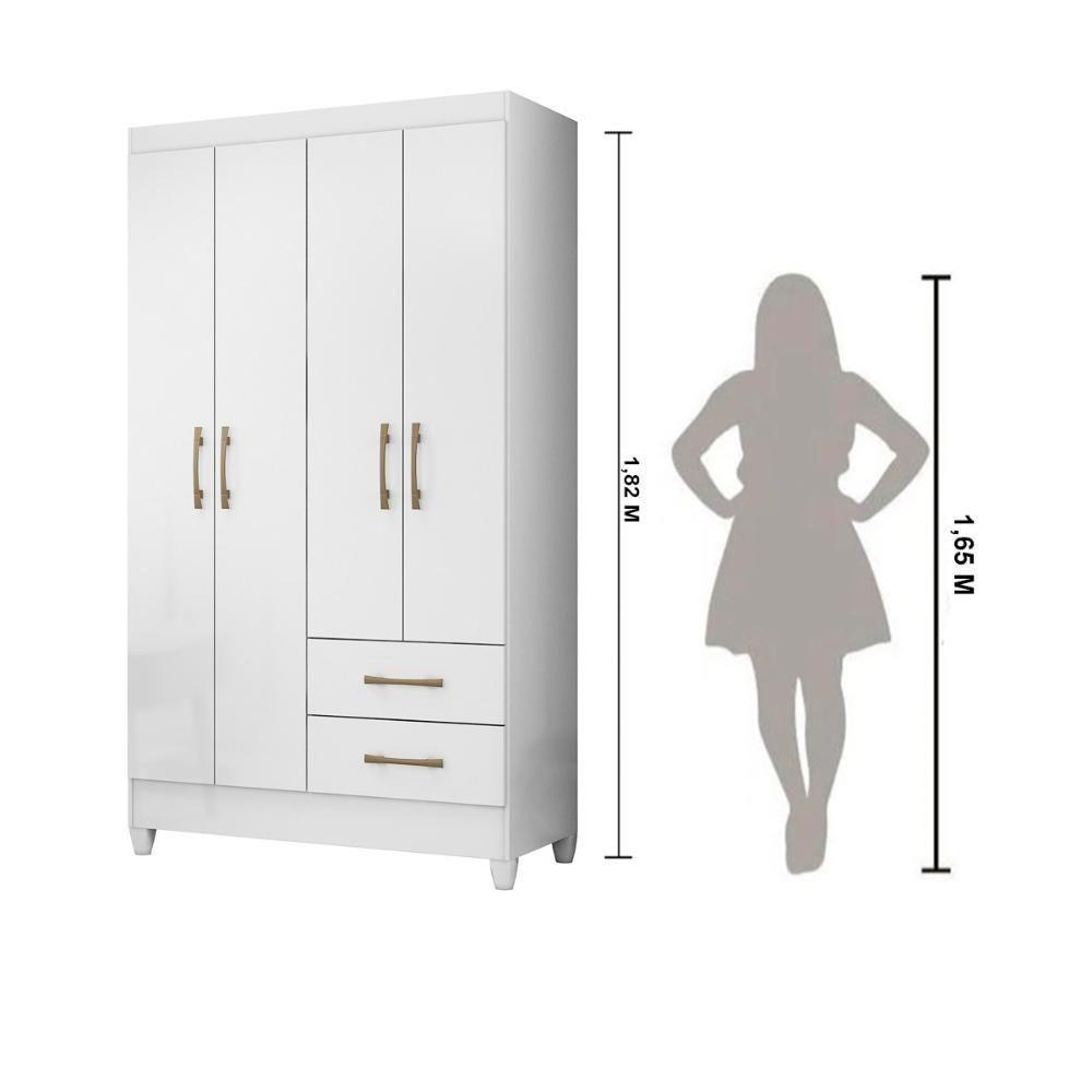 Guarda Roupa Solteiro 4 Portas 2 Gavetas Branco Chile - Moval - 3