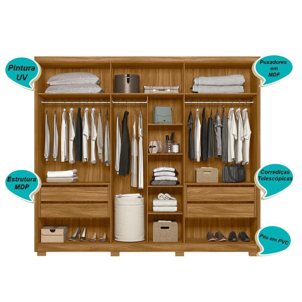 Guarda Roupa Casal 6 Portas 4 Gavetas Araguaia - Freijó - Cinza Freijó - Cinza - 7