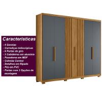 Guarda Roupa Casal 6 Portas 4 Gavetas Araguaia - Freijó - Cinza Freijó - Cinza - 5