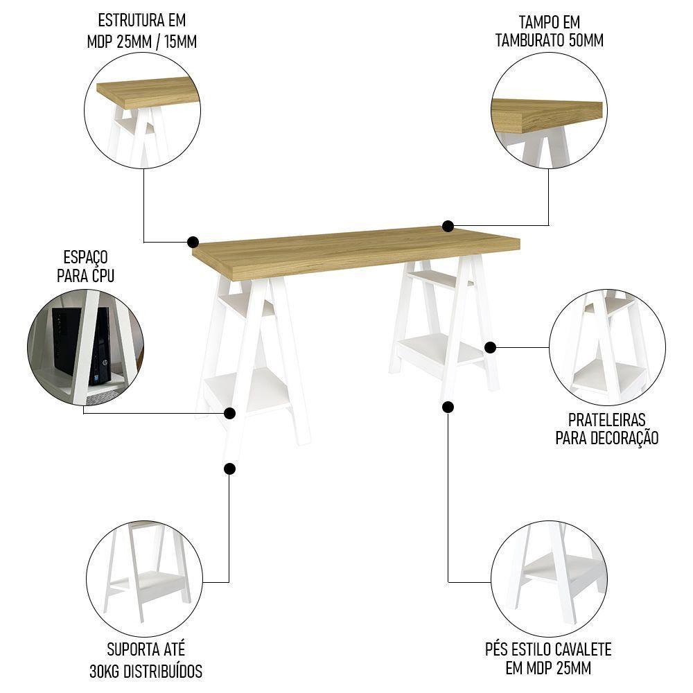 Mesa Escrivaninha 135cm Pés Cavalete Darte A06 Olmo-branco - Mpozenato - 9