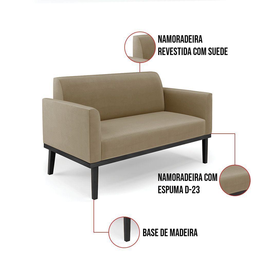 Sofá Namoradeira Base De Madeira Fixa Preto Marisa Suede D03 - D'Rossi Marrom Rato - 3