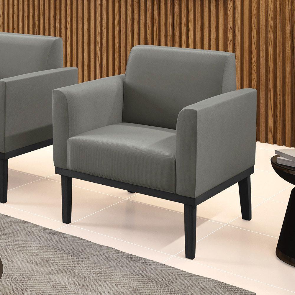 Poltrona Base De Madeira Fixa Preto Marisa Suede - D'Rossi Grafite - 2