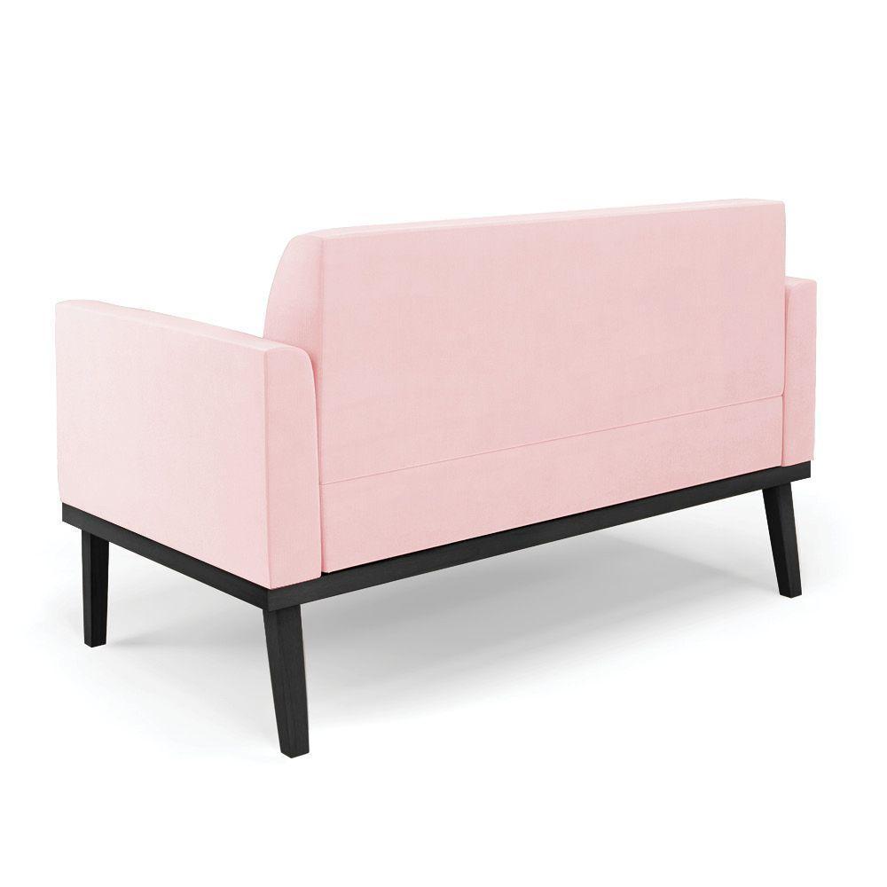Sofá Namoradeira Com Poltrona Base De Madeira Fixa Preto Marisa Suede Rosa Bebê D03 - D'Rossi - 3
