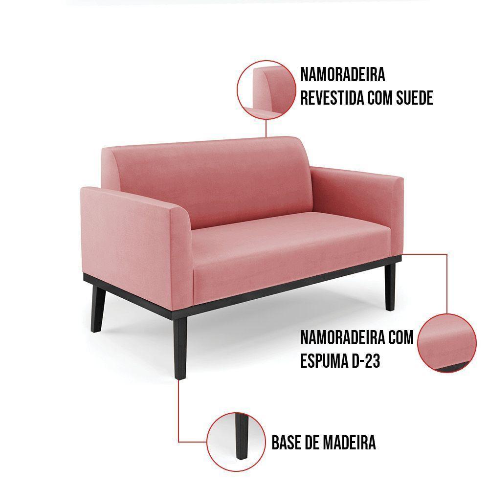 Sofá Namoradeira Com Poltrona Base De Madeira Fixa Preto Marisa Suede Rosê D03 - D'Rossi - 4