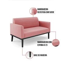 Sofá Namoradeira Com Poltrona Base De Madeira Fixa Preto Marisa Suede Rosê D03 - D'Rossi