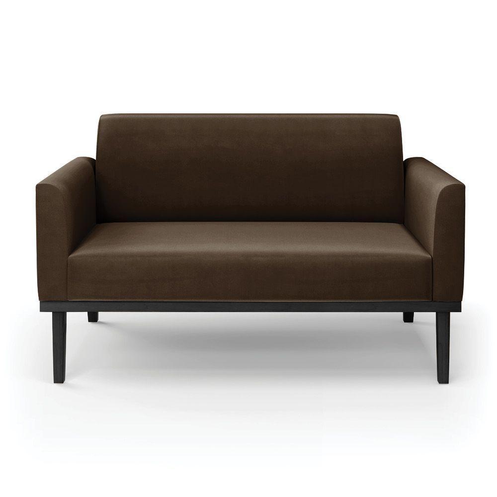 Sofá Namoradeira Base De Madeira Fixa Preto Marisa Suede D03 - D'Rossi Marrom - 6