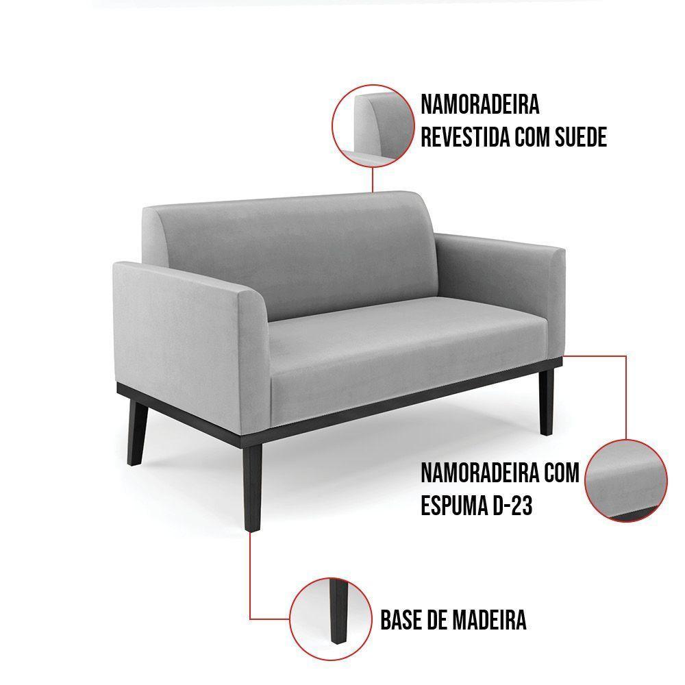 Sofá Namoradeira Com 2 Poltronas Base De Madeira Fixa Preto Marisa Suede D03 - D'Rossi Cinza - 2
