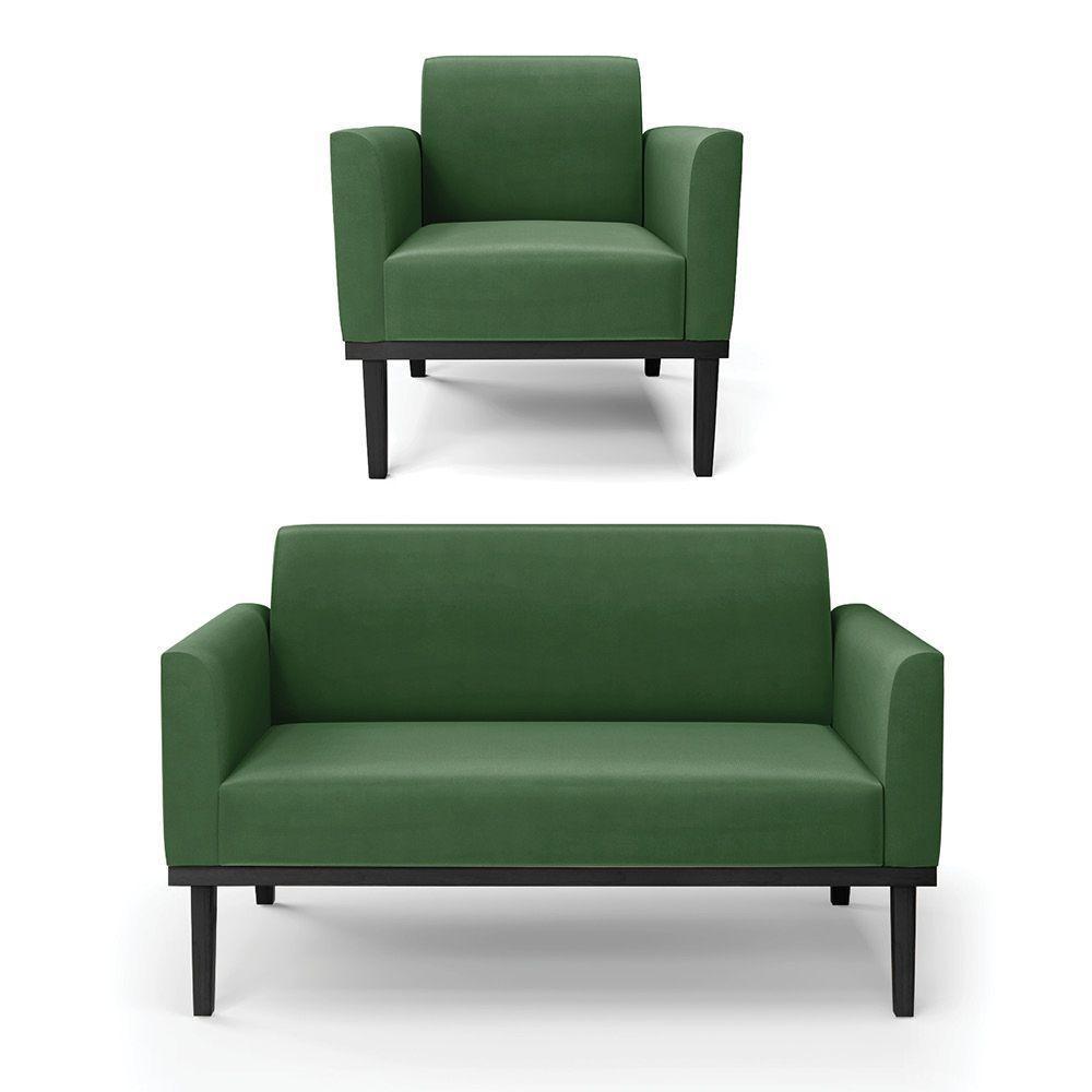 Sofá Namoradeira Com Poltrona Base De Madeira Fixa Preto Marisa Suede D03 - D'Rossi Verde - 1