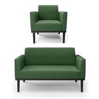 Sofá Namoradeira Com Poltrona Base De Madeira Fixa Preto Marisa Suede D03 - D'Rossi Verde - 1