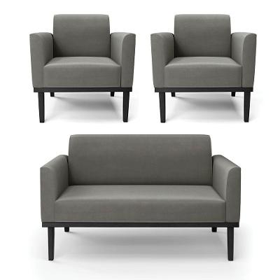 Sofá Namoradeira Com 2 Poltronas Base De Madeira Fixa Preto Marisa Suede Grafite D03 - D'Rossi