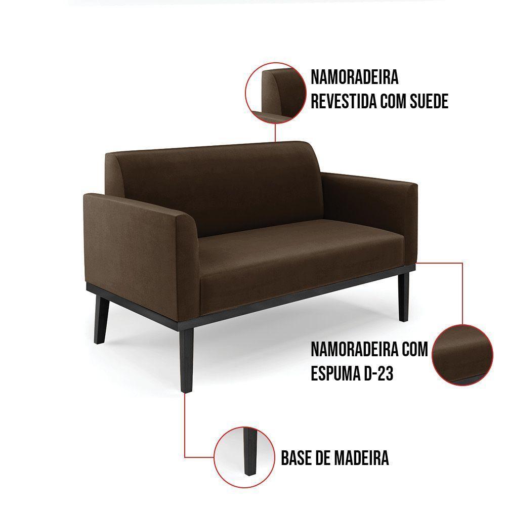 Sofá Namoradeira Com 2 Poltronas Base De Madeira Fixa Preto Marisa Suede Marrom D03 - D'Rossi - 3