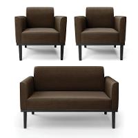 Sofá Namoradeira Com 2 Poltronas Base De Madeira Fixa Preto Marisa Suede Marrom D03 - D'Rossi - 1