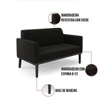 Sofá Namoradeira Com 2 Poltronas Base De Madeira Fixa Preto Marisa Suede Preto D03 - D'Rossi - 6