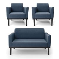 Sofá Namoradeira Com 2 Poltronas Base De Madeira Fixa Preto Marisa Suede D03 - D'Rossi Azul Marinho - 1