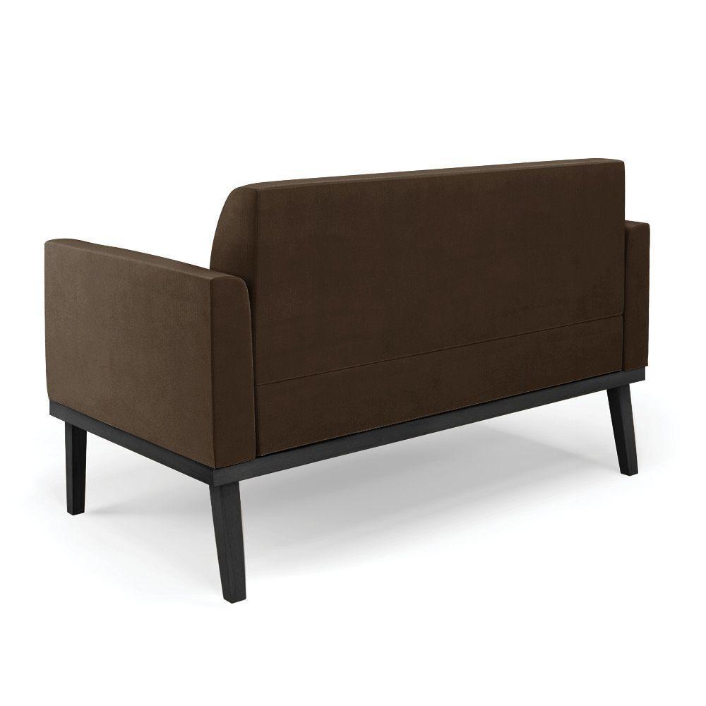 Sofá Namoradeira Com Poltrona Base De Madeira Fixa Preto Marisa Suede D03 - D'Rossi Marrom - 8