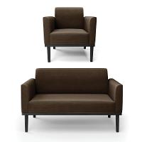 Sofá Namoradeira Com Poltrona Base De Madeira Fixa Preto Marisa Suede D03 - D'Rossi Marrom - 1