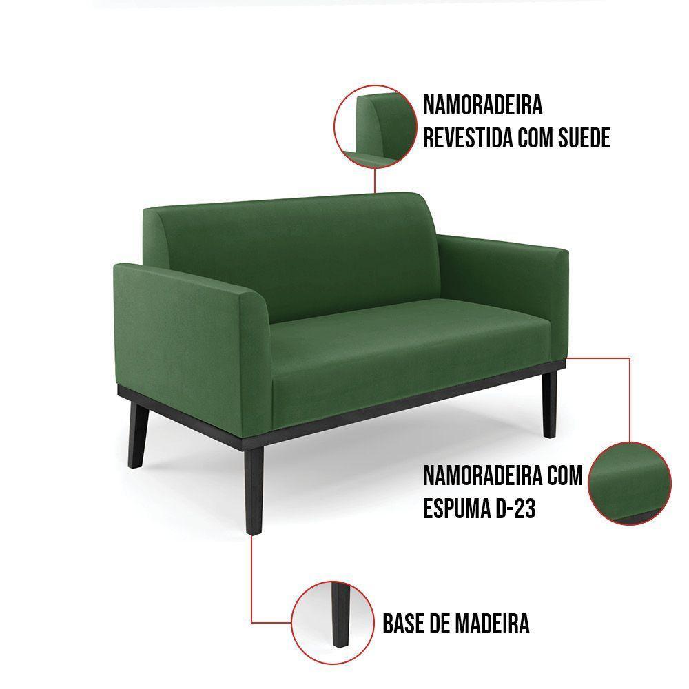 Sofá Namoradeira Com 2 Poltronas Base De Madeira Fixa Preto Marisa Suede D03 - D'Rossi Verde - 8