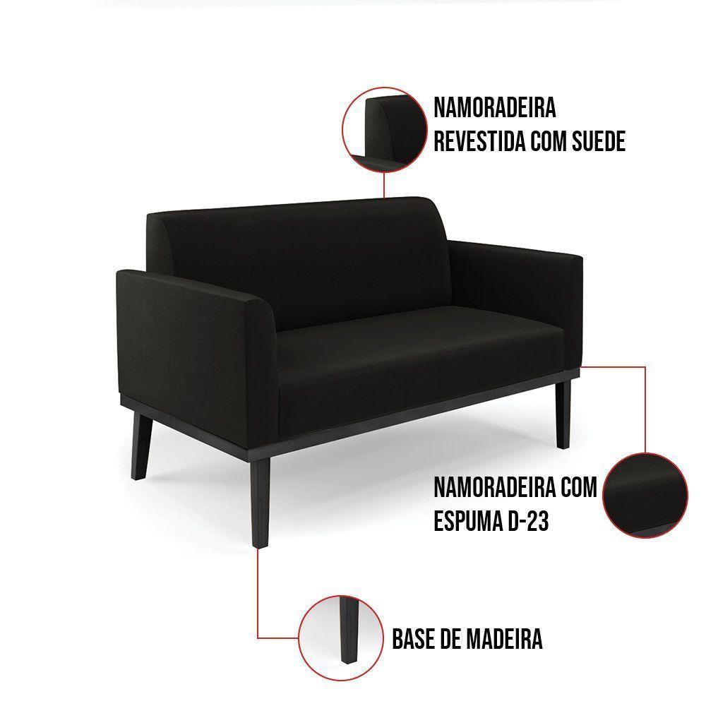 Sofá Namoradeira Com Poltrona Base De Madeira Fixa Preto Marisa Suede Preto D03 - D'Rossi - 7