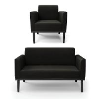 Sofá Namoradeira Com Poltrona Base De Madeira Fixa Preto Marisa Suede Preto D03 - D'Rossi - 1