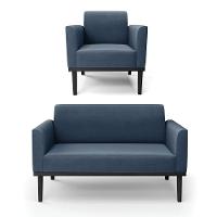 Sofá Namoradeira Com Poltrona Base De Madeira Fixa Preto Marisa Suede D03 - D'Rossi Azul Marinho - 1