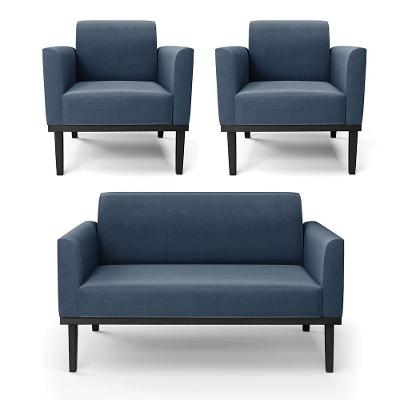 Sofá Namoradeira Com 2 Poltronas Marisa Suede Azul Preto D'Rossi